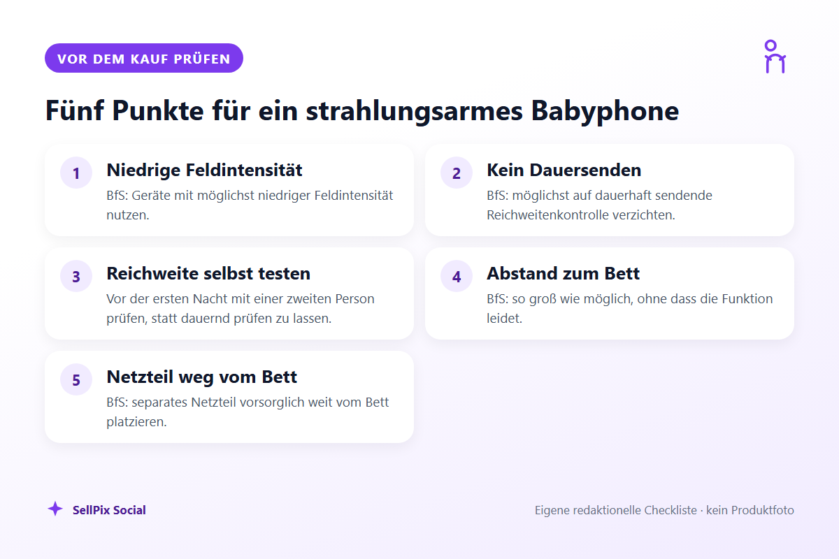 Checkliste mit fünf Punkten für ein strahlungsarmes Babyphone