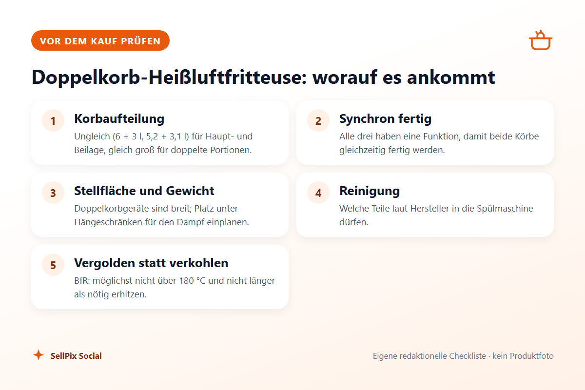Checkliste zum Vergleich von Doppelkorb-Heißluftfritteusen