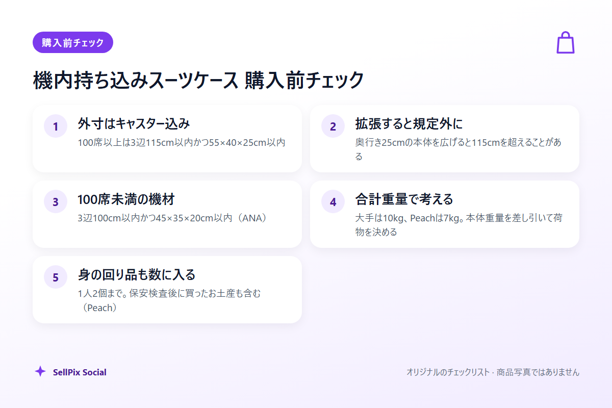 機内持ち込みスーツケース購入前チェックリスト