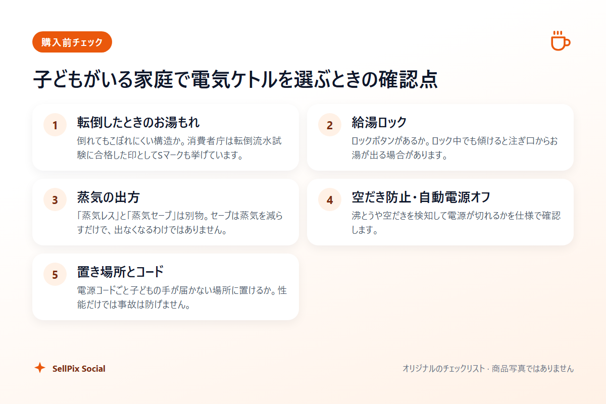 子どもがいる家庭で電気ケトルを選ぶときの確認点