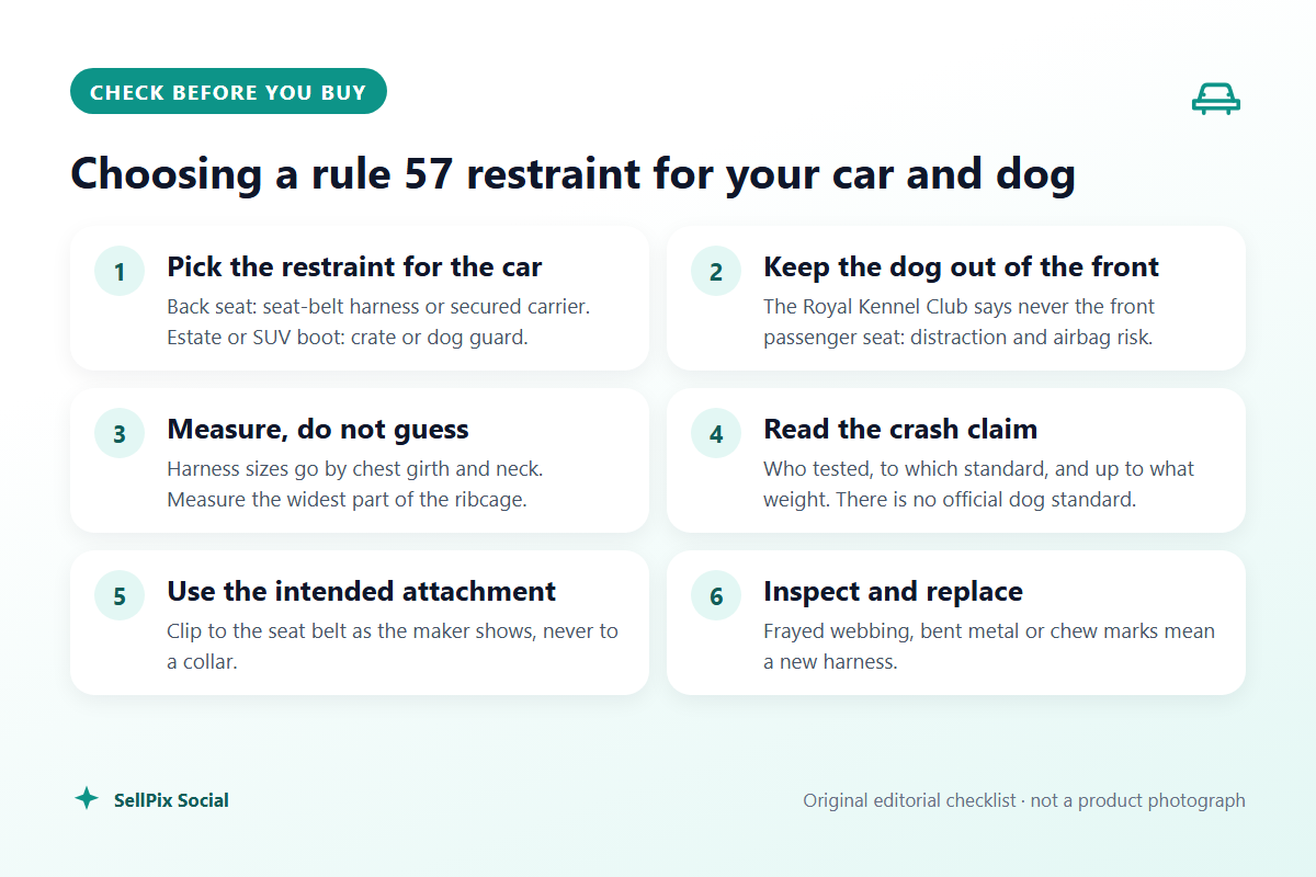 Checklist for choosing a Highway Code rule 57 dog restraint
